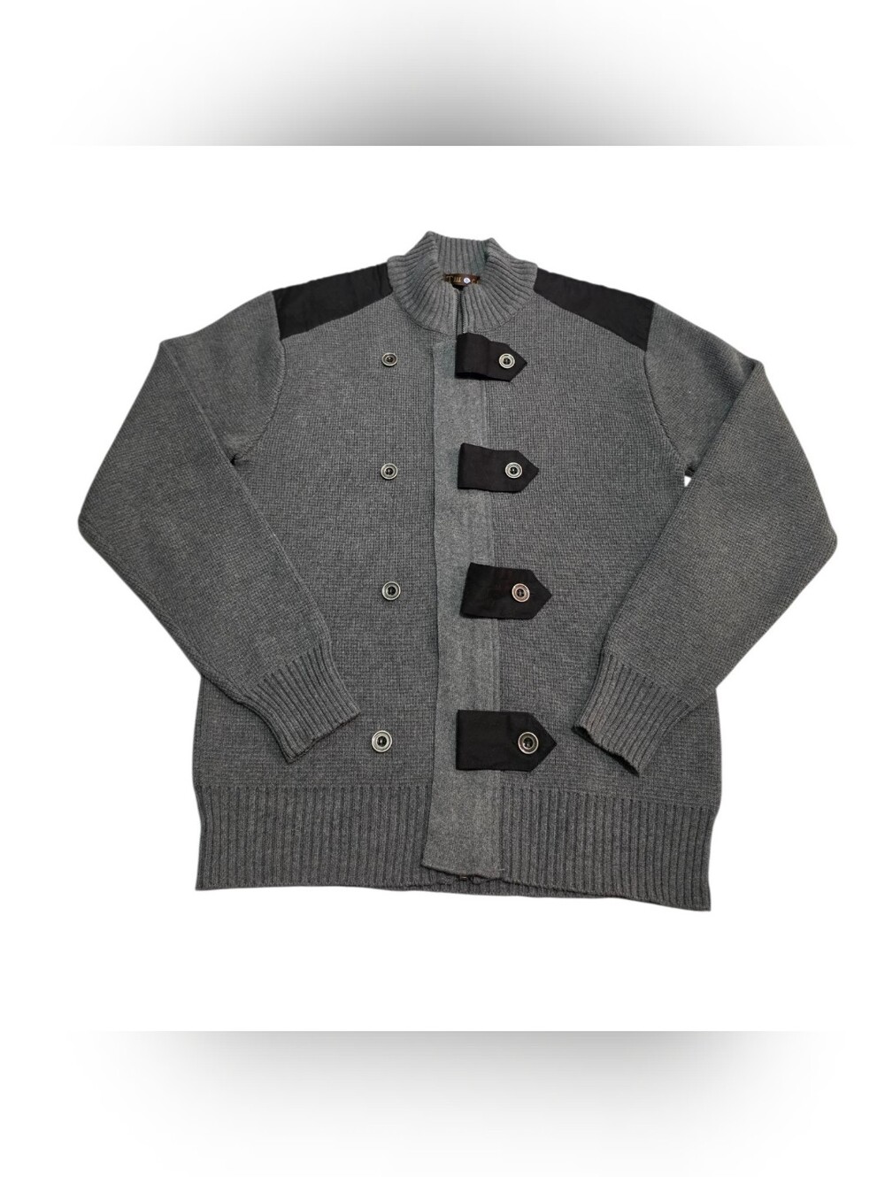Vintage Y2K Gray Indie Grunge Steampunk Military Style Sweater Jacket Medium